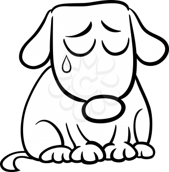 Black and White Cartoon Illustration of Cute Sad Dog or Puppy for Coloring Book