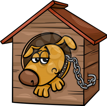 Cartoon Illustration of Poor Sad Dog in the Kennel
