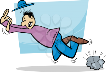 Cartoon Illustration of Funny Man Stumbling over a Stone