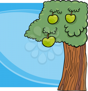 Cartoon Illustration of Apple Tree with Green Apples
