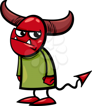 Cartoon Illustration of Funny Little Devil or Demon
