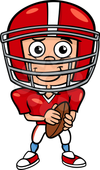 Cartoon Illustration of Funny Boy American Football Player with Ball