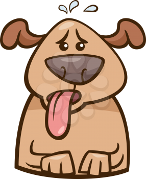 Cartoon Illustration of Funny Dog Breathing because of Heat