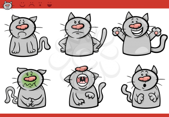 Cartoon Illustration of Funny Cats Expressing Emotions Set