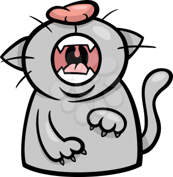 Cartoon Illustration of Funny Yawning or Moewing Cat
