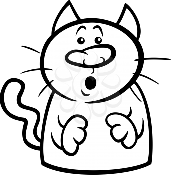 Black and White Cartoon Illustration of Funny Surprised or Startled Cat for Coloring Book