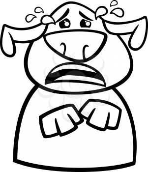 Black and White Cartoon Illustration of Funny Dog Expressing Sadness and Crying for Coloring Book