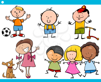 Cartoon Illustration of Cute Little Boys and Girls Children Characters Set