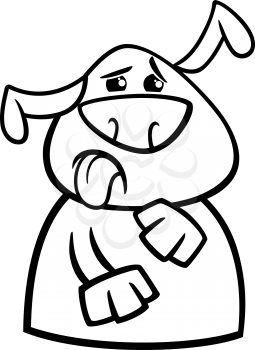 Black and White Cartoon Illustration of Funny Disgusted Dog Expressing Yuck for Coloring Book