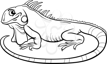 Black and White Cartoon Illustration of Funny Iguana Lizard Reptile Animal Character for Coloring Book