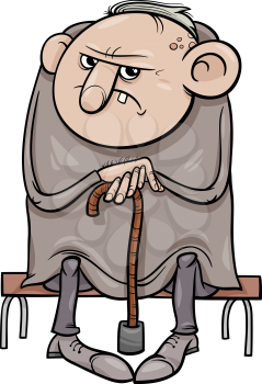 Cartoon Illustration of Grumpy Old Man Senior