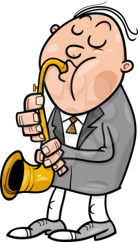 Cartoon Illustration of Musician playing on the Saxophone Instrument