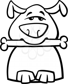 Black and White Cartoon Illustration of Funny Dog Expressing Busy Mood or Emotion for Coloring Book