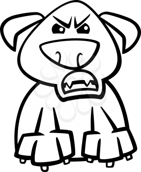 Black and White Cartoon Illustration of Funny Dog Expressing Furious Mood or Emotion for Coloring Book
