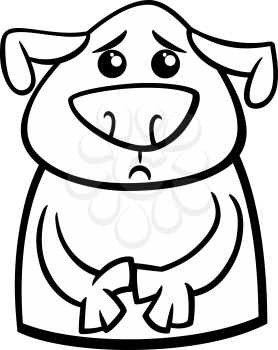 Black and White Cartoon Illustration of Funny Dog Expressing Sad Mood or Emotion for Coloring Book