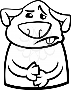 Black and White Cartoon Illustration of Funny Dog Expressing Sick Mood or Emotion for Coloring Book