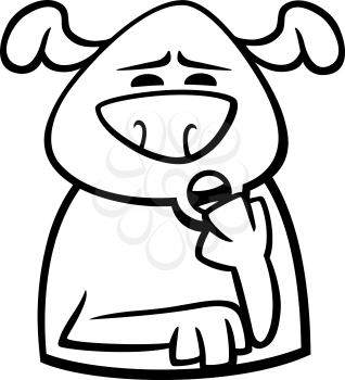 Black and White Cartoon Illustration of Funny Dog Expressing Sleepy Mood or Emotion for Coloring Book