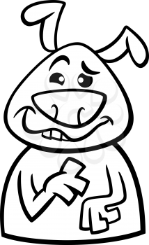 Black and White Cartoon Illustration of Funny Dog Expressing Goofy Mood or Emotion for Coloring Book