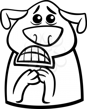 Black and White Cartoon Illustration of Funny Dog Expressing Terrified Mood or Emotion for Coloring Book