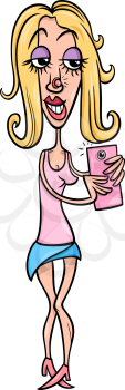 Cartoon Illustration of Girl with Pimple on her Nose Doing Selfie Photo by Smart Phone for Social Media