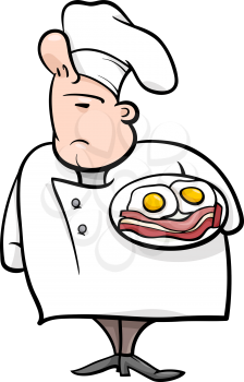 Cartoon Illustration of Funny English Chef or Cook with Bacon and Eggs
