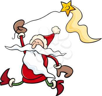 Cartoon Illustration of Santa Claus Character with Christmas Star