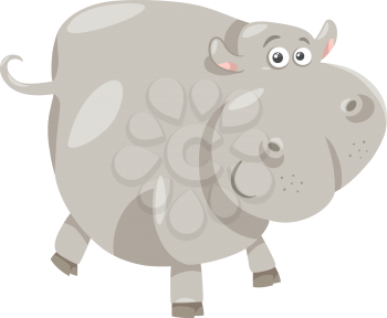 Cartoon Humorous Illustration of Happy Hippo or Hippopotamus Animal Character