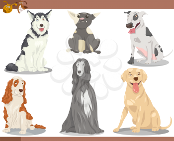 Cartoon Illustration of Funny Purebred Dogs Pets Set