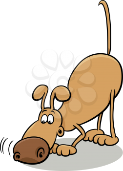 Cartoon Illustration of Funny Dog Character with Sniffing and Trucking