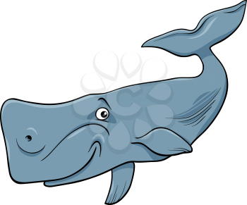 Cartoon Illustration of Funny Whale the Largest Sea Mammal