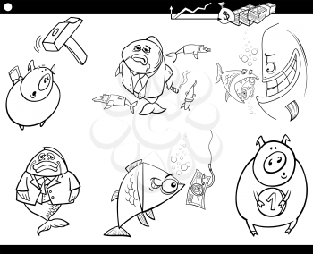 Black and White Cartoon Illustration Set of Business Concepts and Metaphors