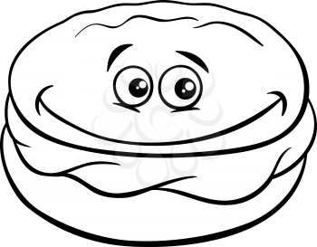 Black and White Cartoon Illustration of Sweet Whoopie Chocolate Pie with Cream Clip Art for Coloring Book