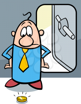 Concept Cartoon Illustration of Businessman and Empty Vault