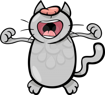 Cartoon Illustration of Funny Cat Stretching after Nap