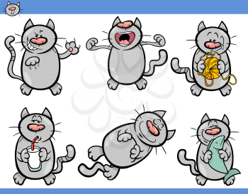 Cartoon Illustration of Funny Cats Set