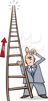 Cartoon Humor Concept Illustration of Ladder of Success Saying or Proverb