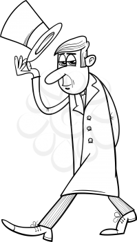 Black and White Cartoon Illustration of Distinguished Man with Hat for Coloring Book