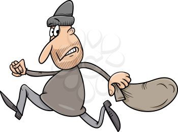 Cartoon Illustration of Thief Running Away with Sack