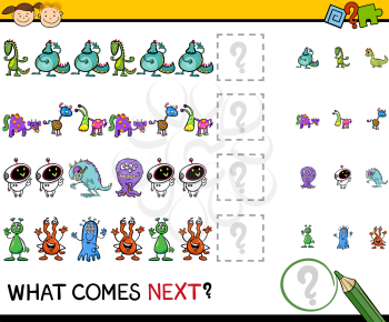 Cartoon Illustration of Completing the Pattern Educational Game for Preschool Children