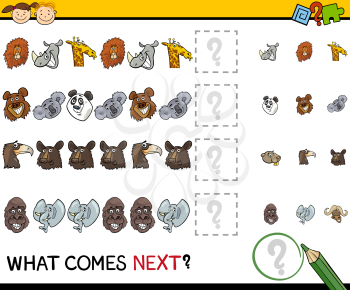 Cartoon Illustration of Completing the Pattern Educational Game for Preschool Children