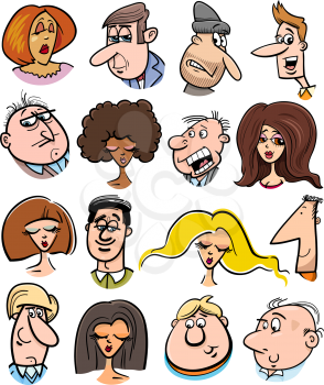 Cartoon Illustration of People Characters Faces Set