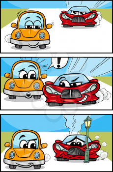 Cartoon Illustration of Cars on the Road Comic Story