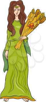 Cartoon Illustration of Mythological Greek Goddess Demeter
