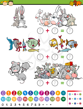 Cartoon Illustration of Education Mathematical Game for Preschool Children with Animals