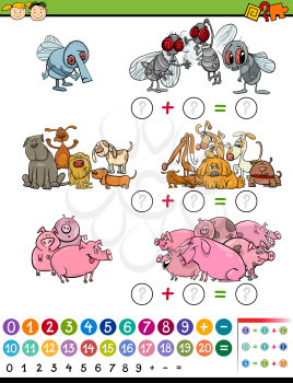Cartoon Illustration of Education Mathematical Game of Calculating Animals for Preschool Children
