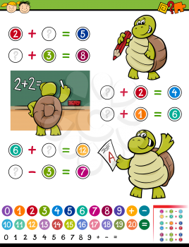 Cartoon Illustration of Education Mathematical Calculating Game for Preschool Children with Turtle Character