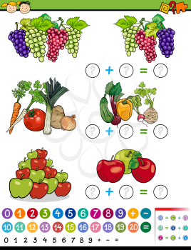 Cartoon Illustration of Education Mathematical Algebra Game for Preschool Children with Fruits and Vegetables