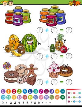 Cartoon Illustration of Education Mathematical Algebra Game for Preschool Children with Fruits and Sweets
