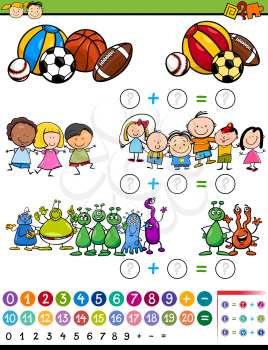 Cartoon Illustration of Education Mathematical Calculating Game for Preschool Children