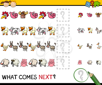 Cartoon Illustration of Completing the Pattern Educational Game for Preschool Children with Farm Animals